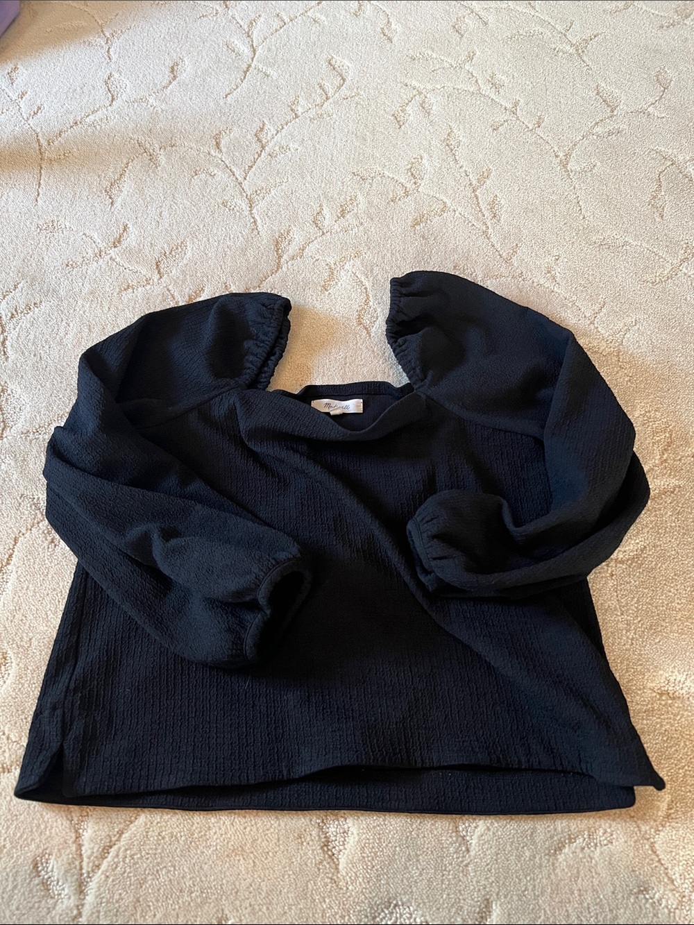 Madewell Black Textured Puff-Sleeve Top Small